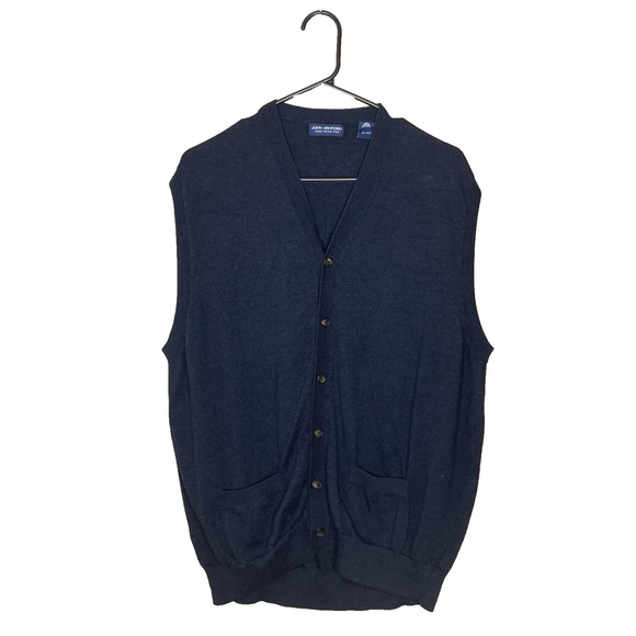 John Ashford Mens Sweater Vest Cardigan Size XL Merino Wool Navy Preppy Classic - Picture 1 of 8